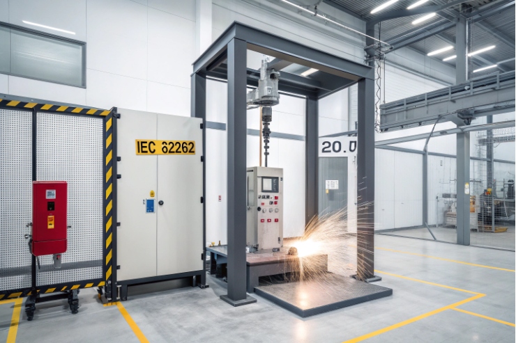 IEC 62262 impact test rig demonstrating IK impact resistance for industrial enclosures.