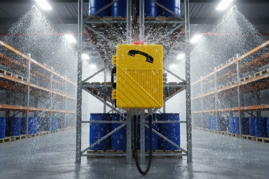 Explosion-proof SIP phone tested under heavy water spray for IP66/IP67 washdown resistance