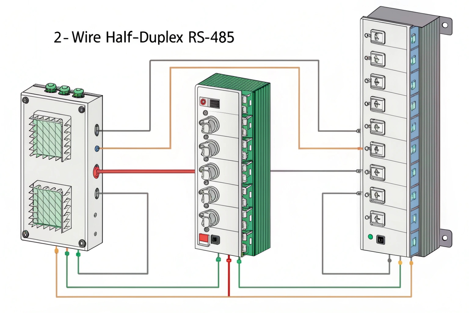Two wire half duplex RS-485 wiring between industrial control modules