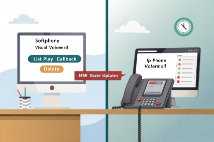 Visual voicemail on softphone and IP phone with message waiting state updates