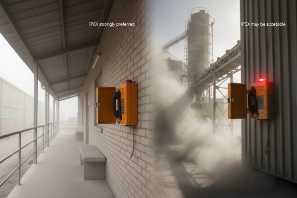 Industrial facility layout showing IP66 SIP intercom locations for sanitation and yard