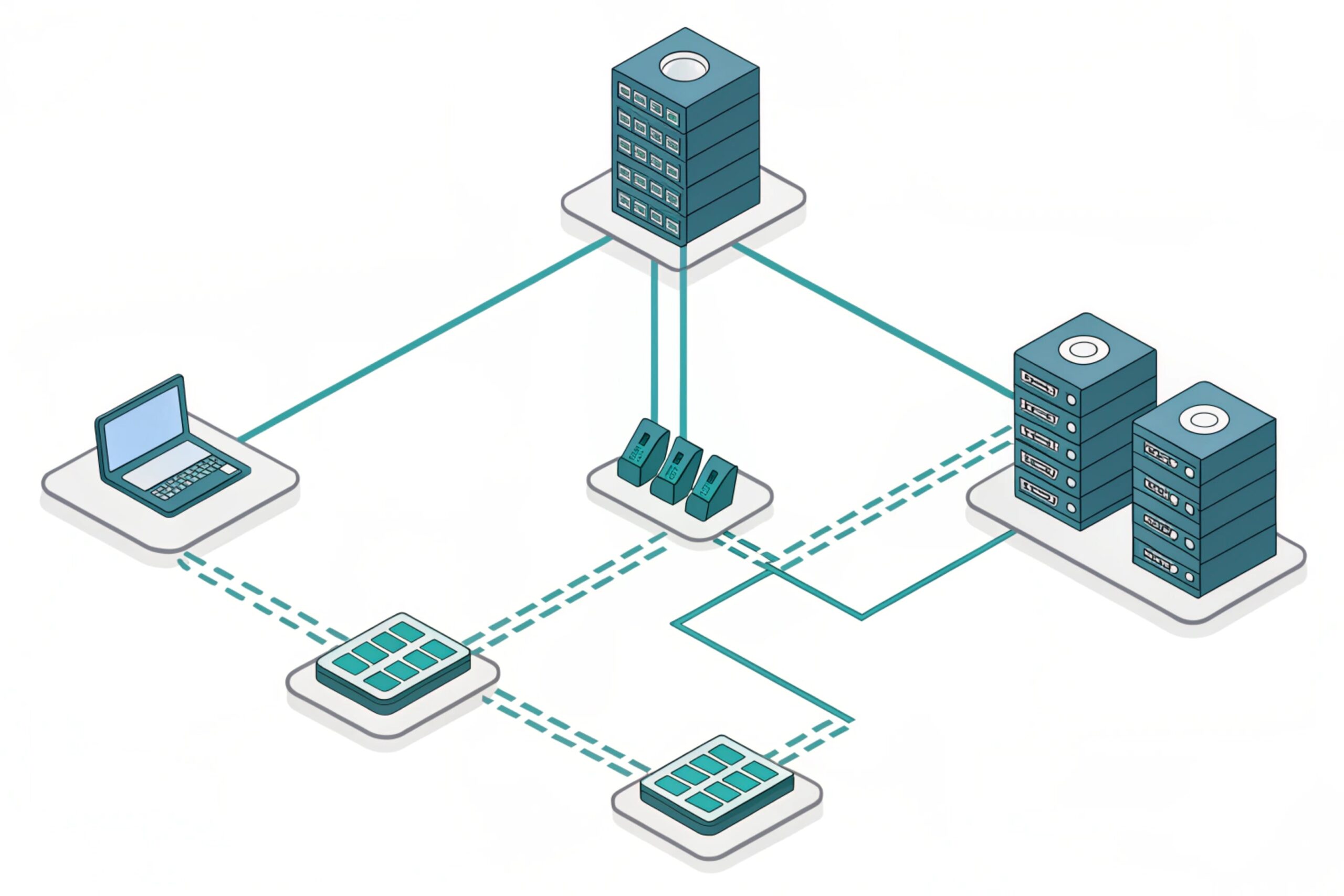IP PBX topology diagram showing servers, gateways, and endpoints connected over LAN