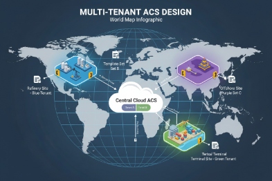 Multi-tenant access control system design with central cloud ACS and global sites