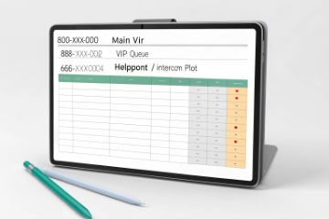 DJSlink tablet dashboard listing main IVR, VIP queue, and helpdesk call routing