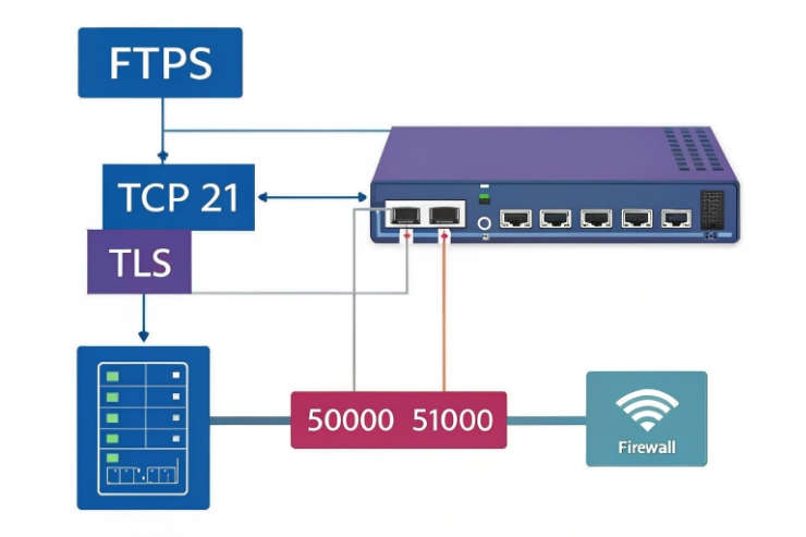FTPS and TLS port mapping for secure provisioning through firewall on VoIP device