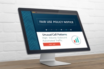 Desktop screen displaying fair use policy notice for unusual high-volume VoIP call patterns