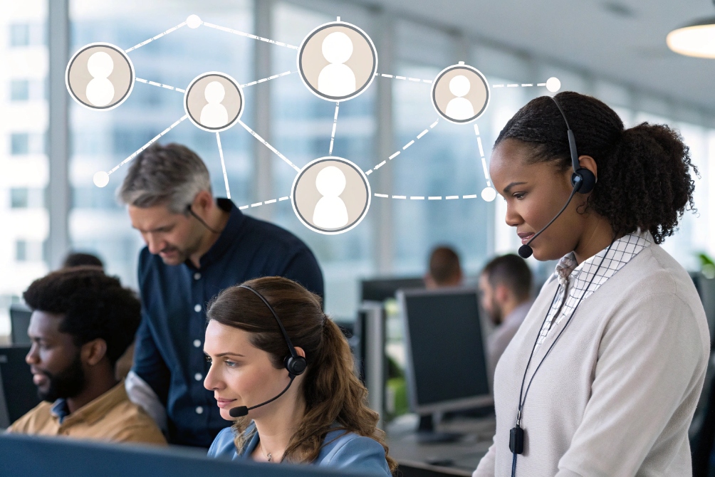 Call center professional analyzing performance statistics