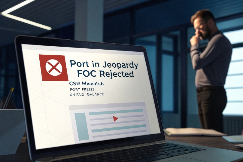 Laptop showing port in jeopardy FOC rejected alert for number porting