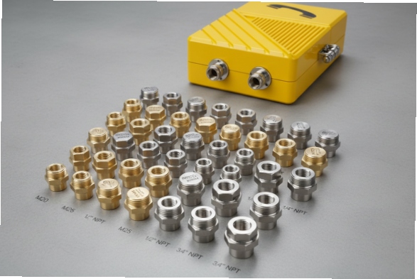 Set of brass and stainless cable glands and adapters for hazardous-area enclosures