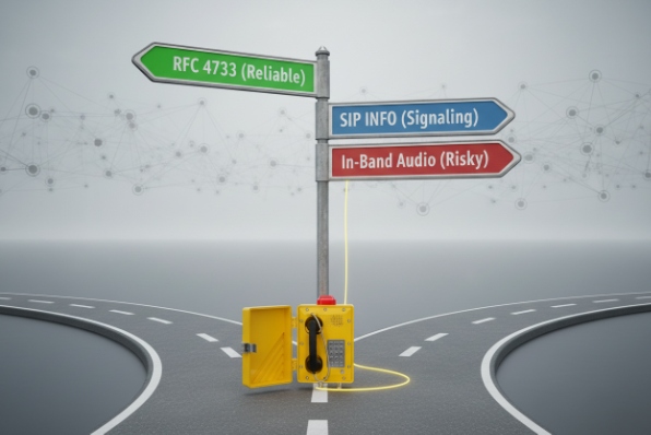 DTMF transport options signpost comparing RFC4733, SIP INFO signaling, and in-band audio