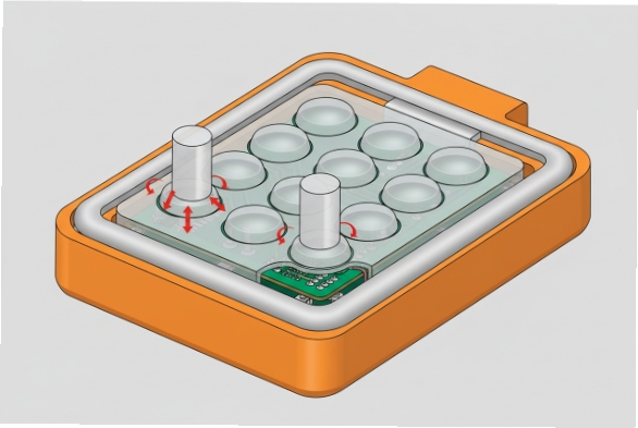 Diagram of sealed keypad membrane and gasket showing pressure equalization airflow