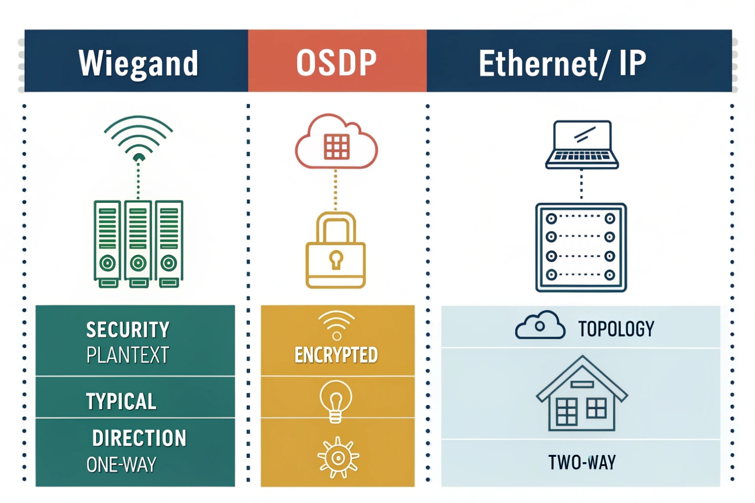 Comparison of Wiegand OSDP and Ethernet IP access control communication