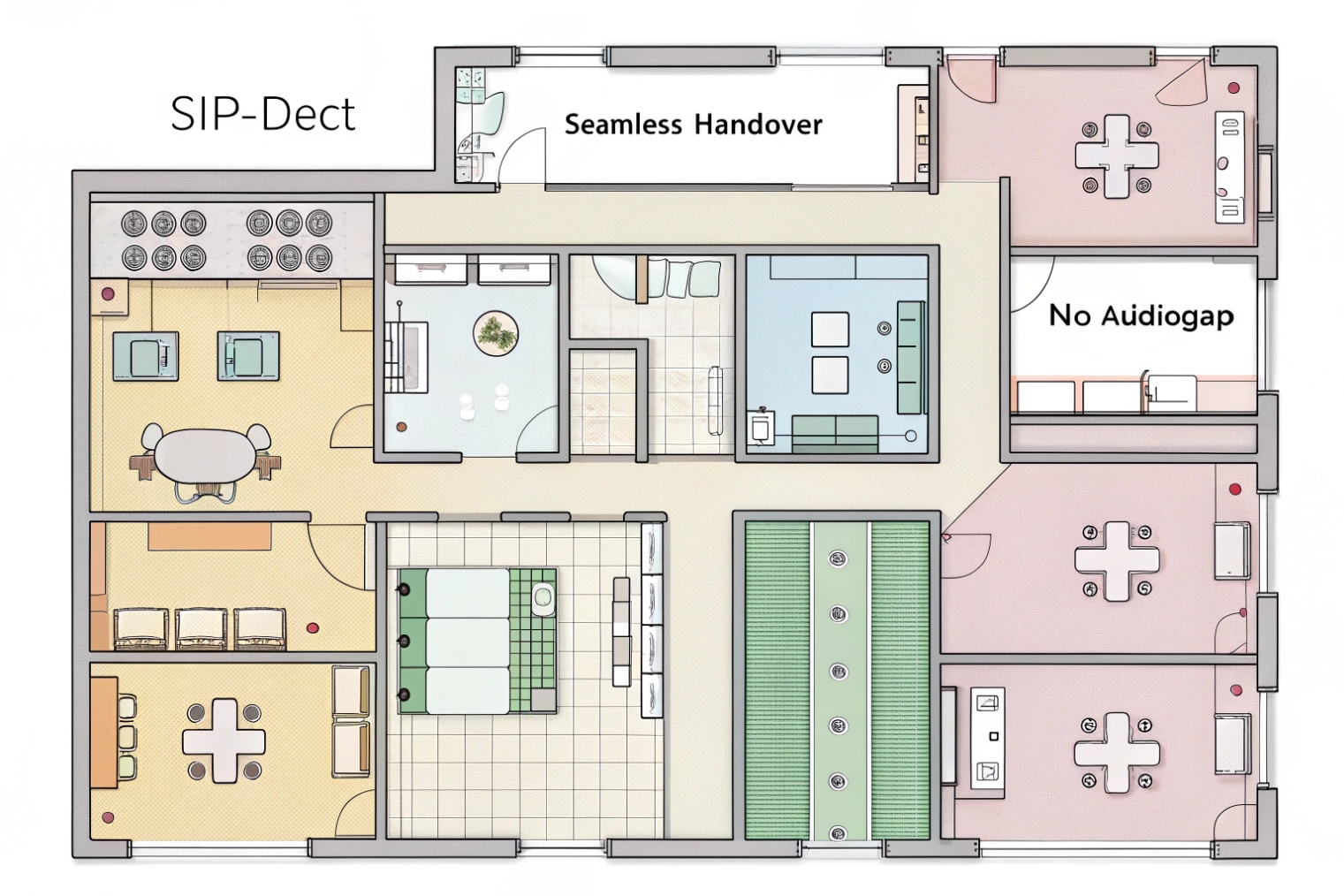 Facility floor plan with SIP-DECT coverage