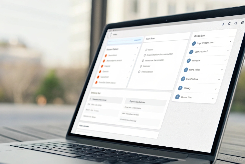 Laptop screen displaying cloud call routing management dashboard for contact center agents