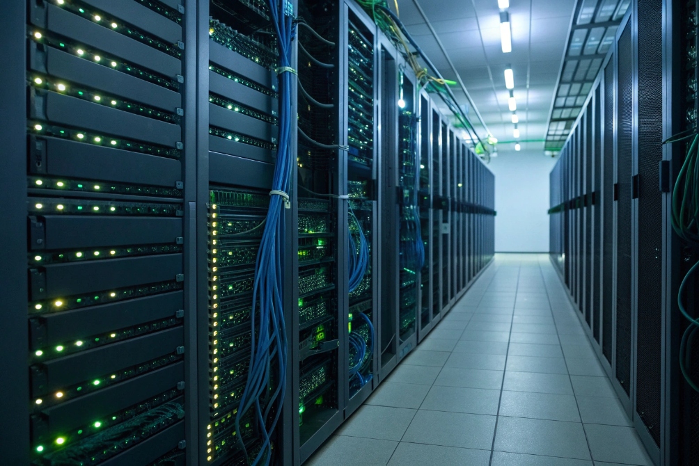 Data center setup with server and network devices