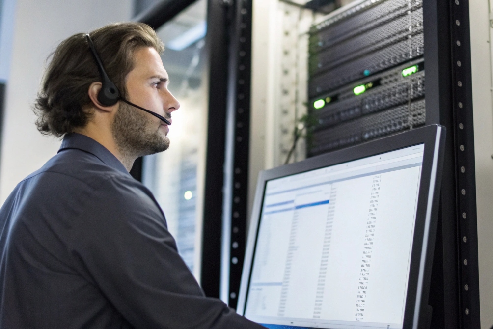 IT support technician working with servers