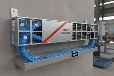 Cable tray shows IS and non-IS segregation with labeled wiring channels