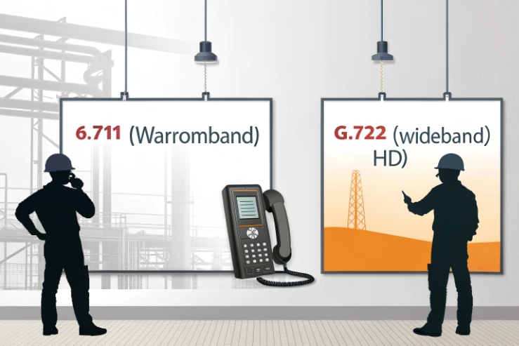 VoIP codec comparison graphic showing G.711 narrowband versus G.722 wideband HD audio.