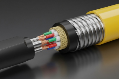 Armored multi-core cable cross-section for industrial SIP phones with braided shield and conductors