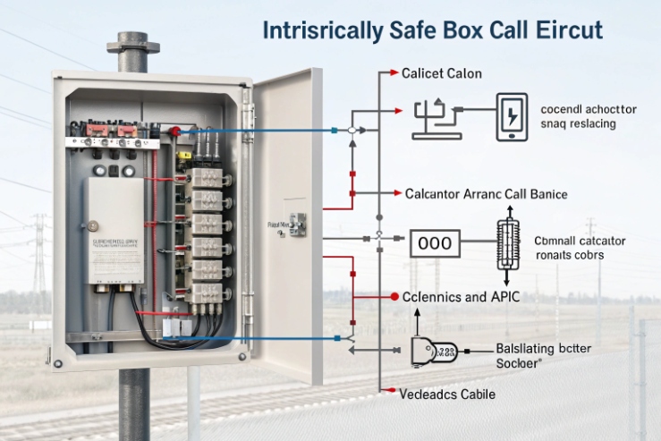 Intrinsically safe emergency call box circuit diagram with wiring cabinet and terminals