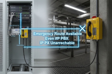 Emergency route remains available when IP PBX unreachable with EX phone and cabinet