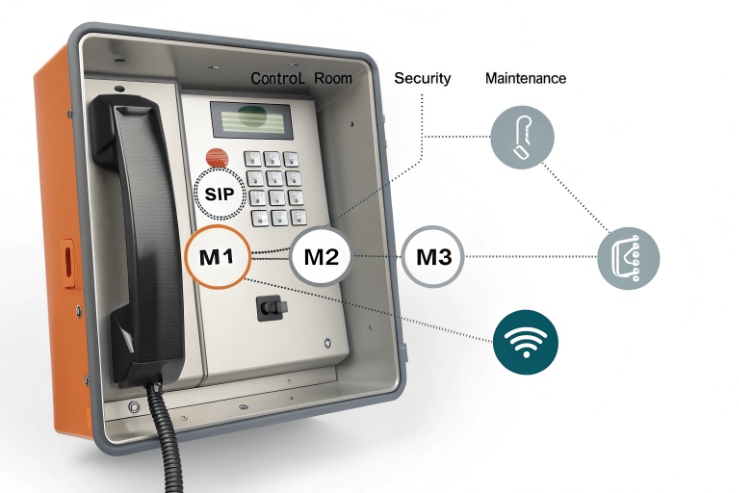 SIP emergency phone box with control room security maintenance call routing diagram