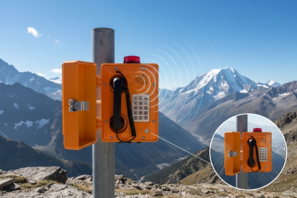 Pole-mounted SIP emergency telephone in mountains with long-range audio coverage graphic