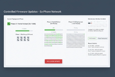 Controlled firmware update dashboard for Ex-phone network with staged rollout status