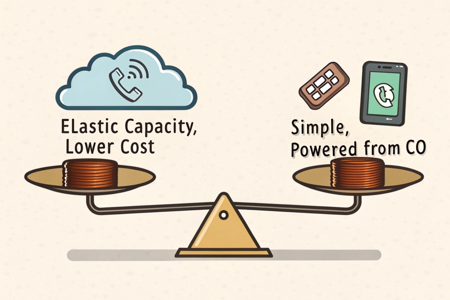Cloud hosted VoIP versus traditional CO powered phone service cost comparison scale