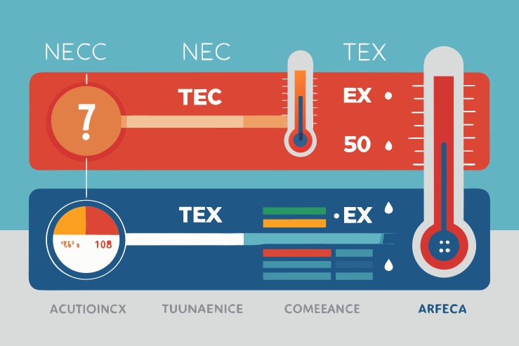 Infographic comparing temperature limits and explosion-proof compliance using thermometers