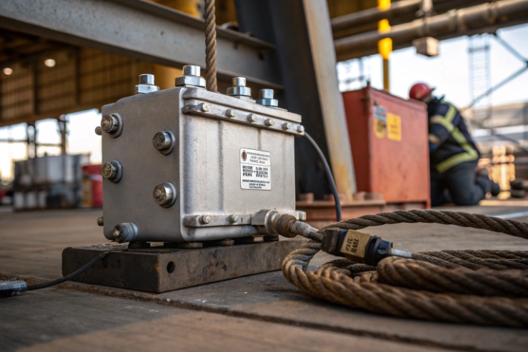 Explosion-proof junction box with armored cable gland installed on refinery platform for safe wiring