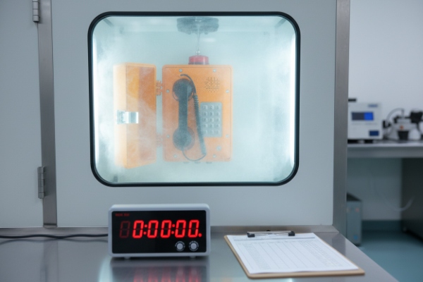 Diagram comparing IP66 water jet versus IP69K high-pressure wash on SIP intercom