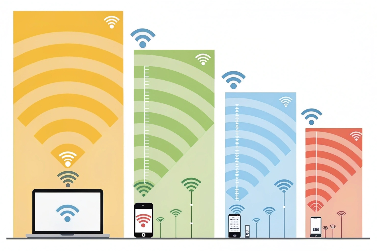 Bar chart of Wi-Fi signal strength and coverage for different wireless devices