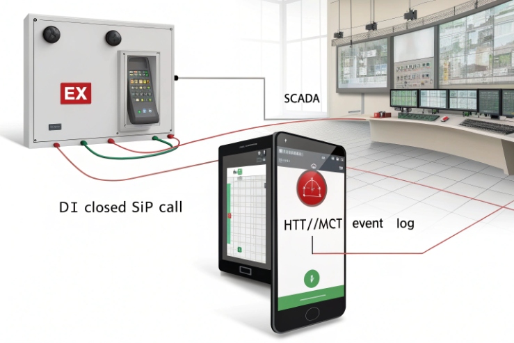 Explosion-proof SIP intercom connected to SCADA with DI-triggered calls and mobile HTTP event log