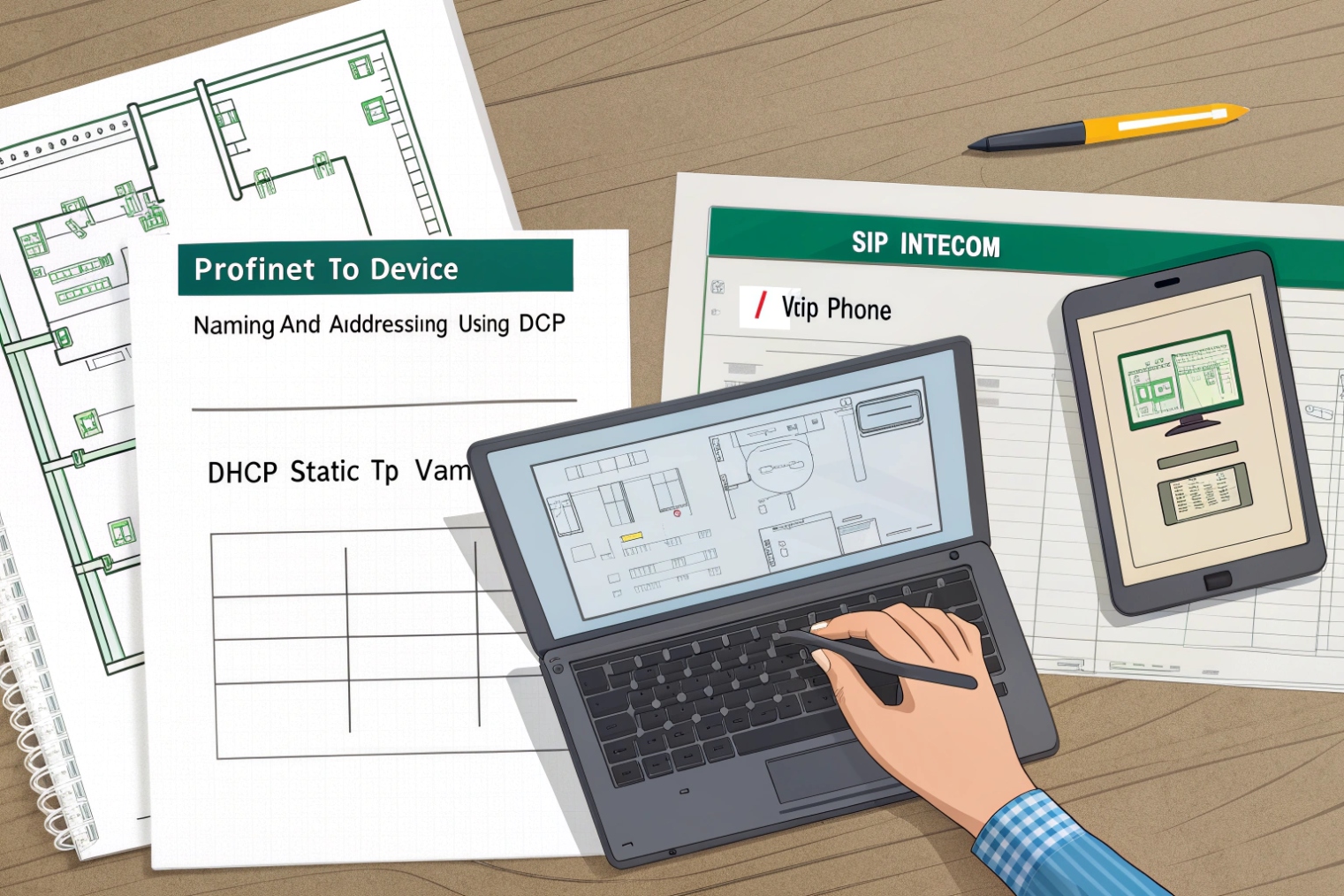 Engineer planning Profinet-to-device naming and SIP intercom addressing using DCP
