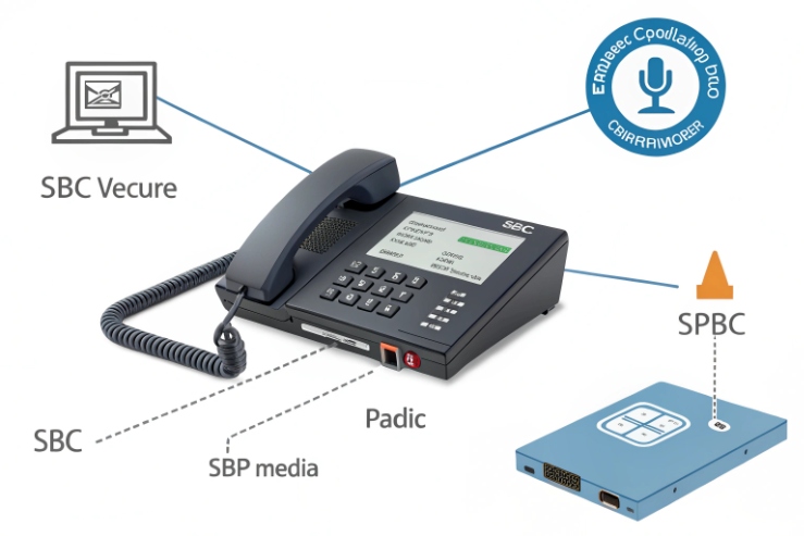 Session border controller diagram securing SIP desk phone signaling and media connections