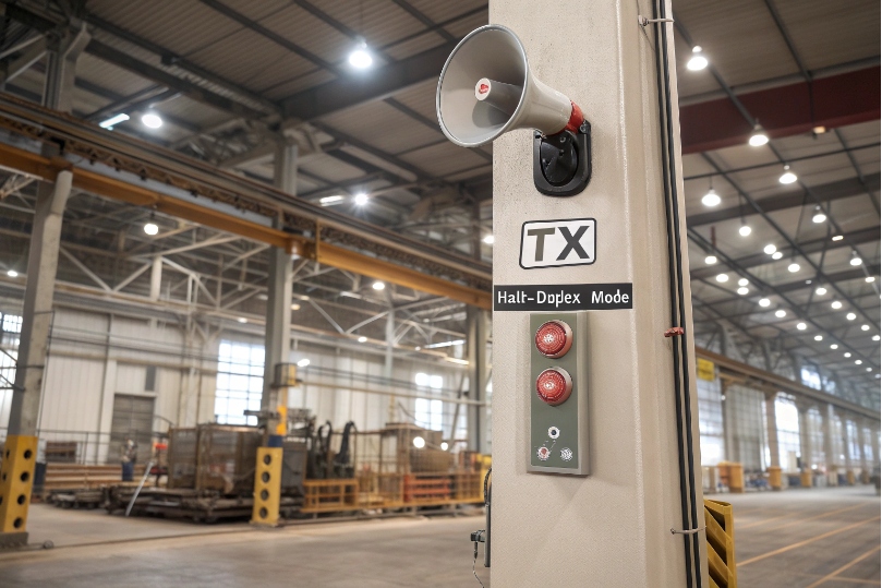 Industrial factory TX half duplex PA horn with emergency buttons on support column