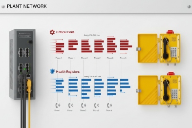 Plant network monitoring dashboard connected to multiple industrial SIP emergency phones