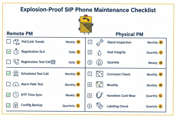 Explosion-proof SIP phone maintenance checklist for remote monitoring and physical inspections