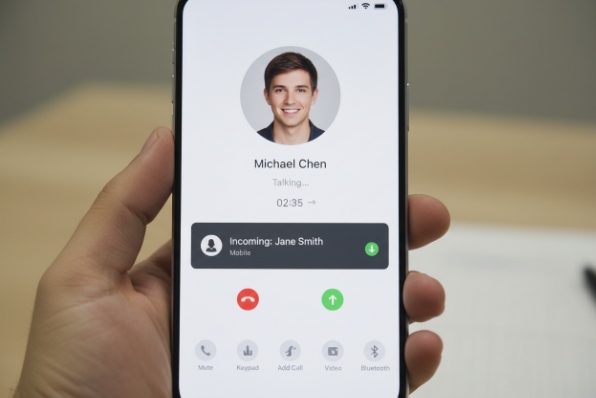 Smartphone call screen showing caller ID and incoming call notification interface