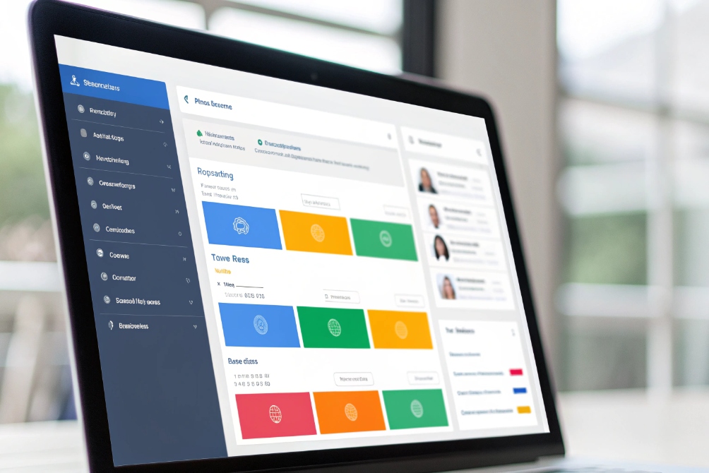 Laptop screen displaying business management software