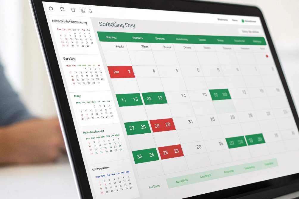 Calendar management on a laptop for scheduling tasks