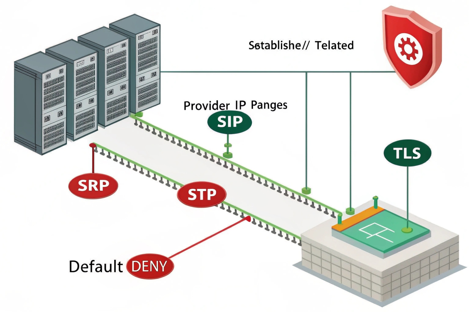 Secure SIP trunk diagram with TLS encryption and default deny firewall policy
