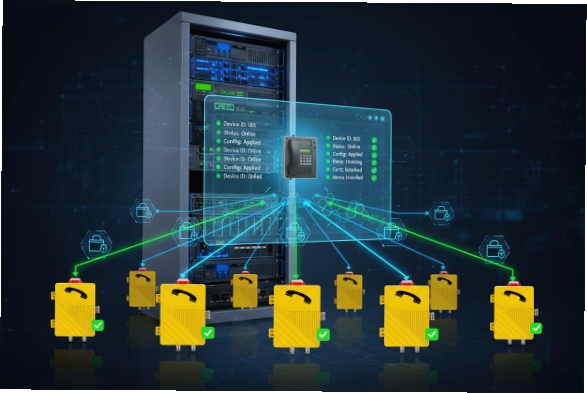 Central server manages multiple explosion-proof SIP phones with remote status dashboard