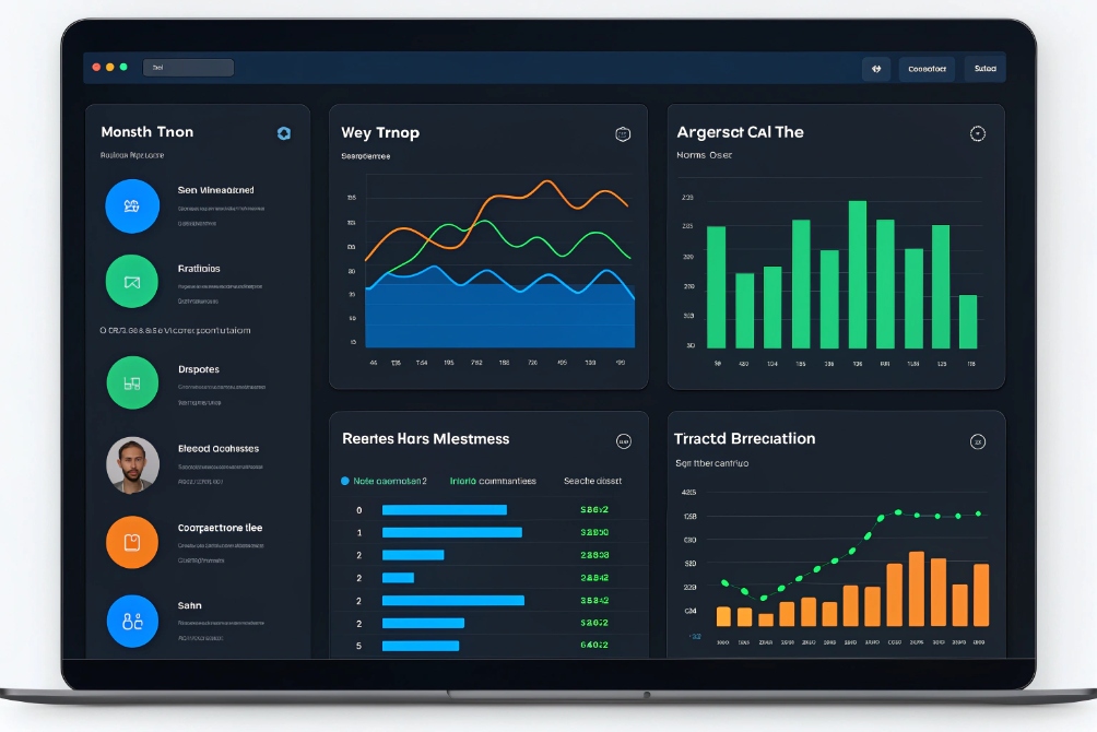 VoIP analytics dashboard with call metrics charts and performance statistics
