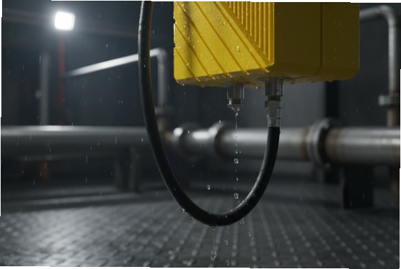 Rugged outdoor SIP intercom underside with sealed connectors, rainproof industrial installation