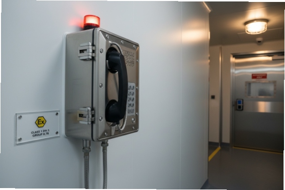 Explosion-proof stainless SIP phone with beacon light mounted in hazardous clean facility