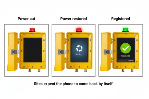 Phone reboot sequence after power cut showing booting then registered status