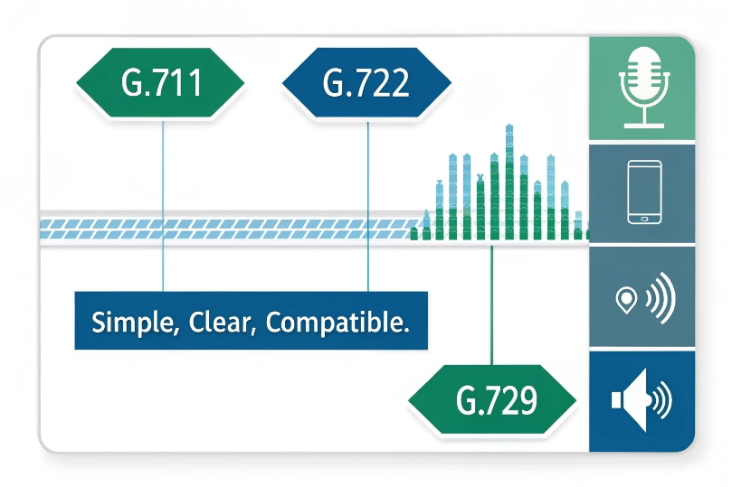 VoIP audio codec comparison G.711 G.722 and G.729 for simple clear compatibility