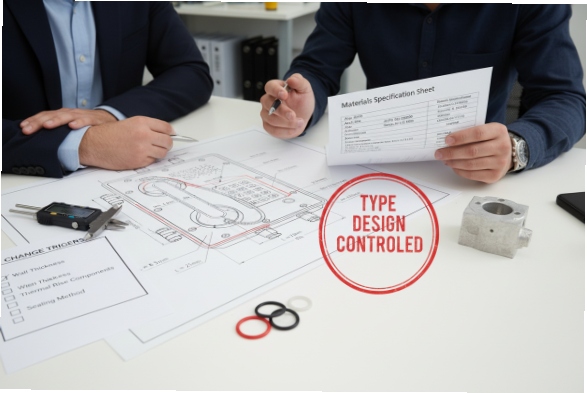 Engineering team reviewing materials specification and controlled type design for explosion-proof SIP phone